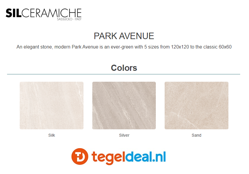 SIL Ceramiche, Park Avenue SILK, 60x120x2 cm, natuursteenlook terrastegels