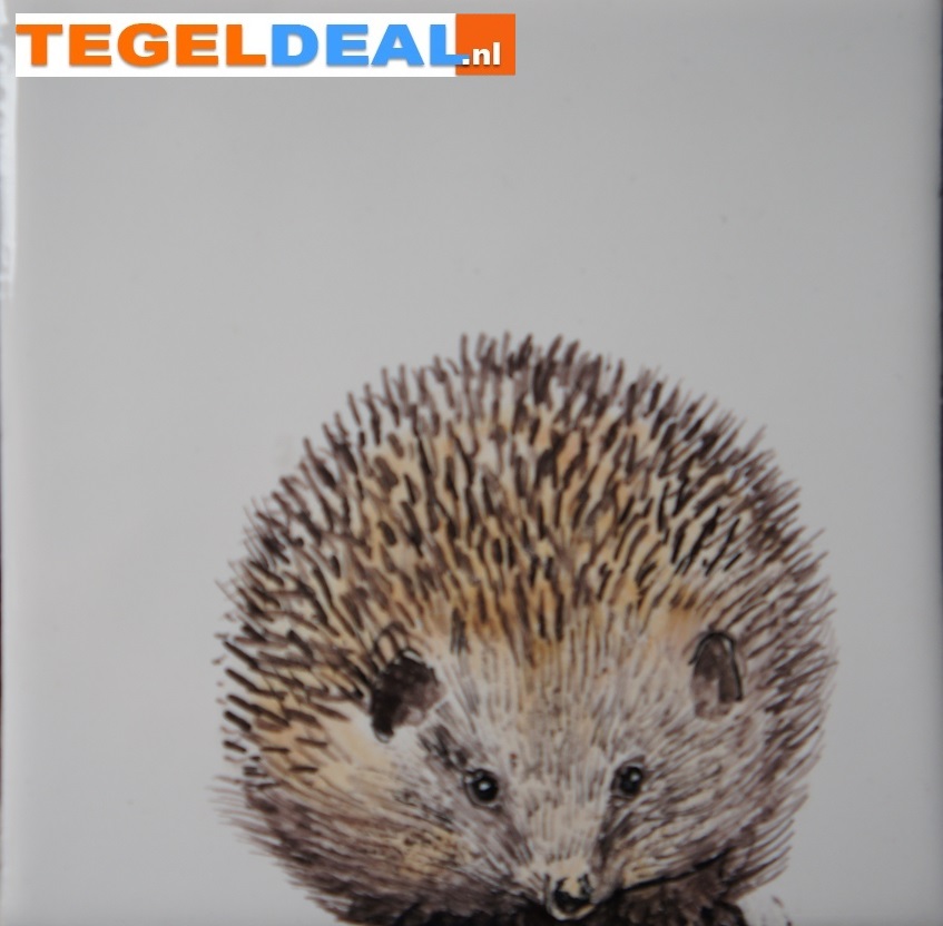TH1-25b Egel jong, handbeschilderde tegel, 13x13 cm TH1-25b Egel jong, handbeschilderde tegel, 13x13 cm