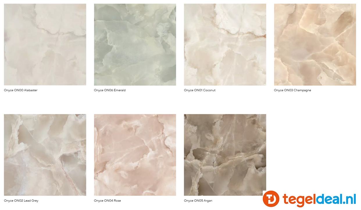 Mirage Onyce, onyx-look tegels in 6 kleuren