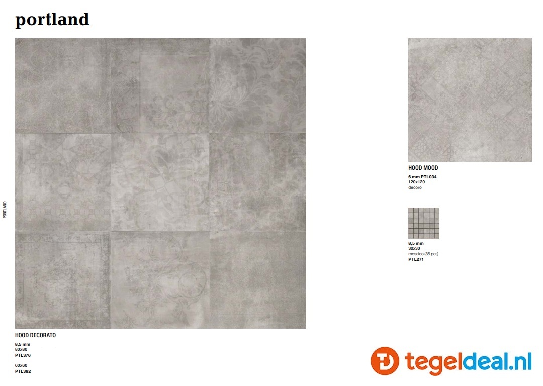 Fondovalle Portland, HOOD, 120x120x0,6 cm, PTL004, betonlook tegels  