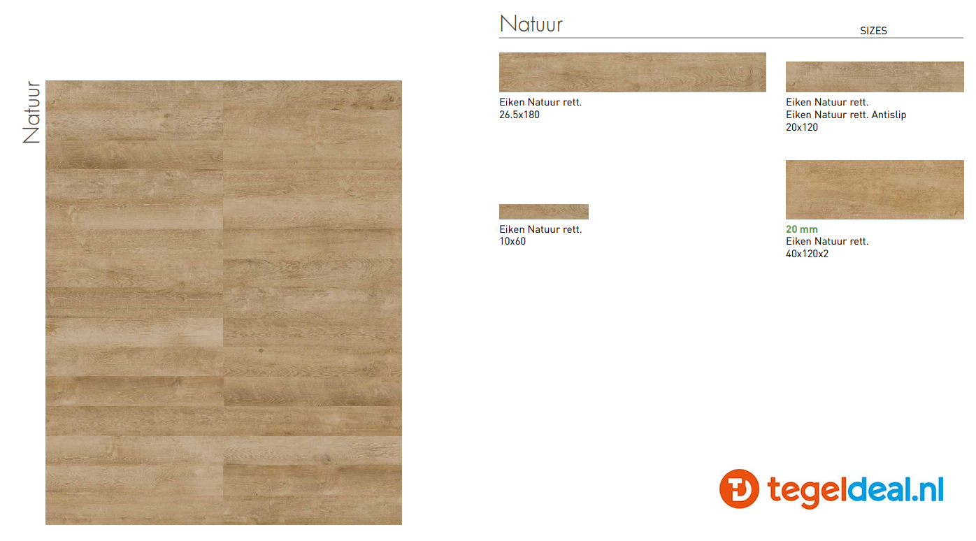 SIL Ceramiche, Eiken Natuur, 20x120 cm, houtlook tegels Antislip
