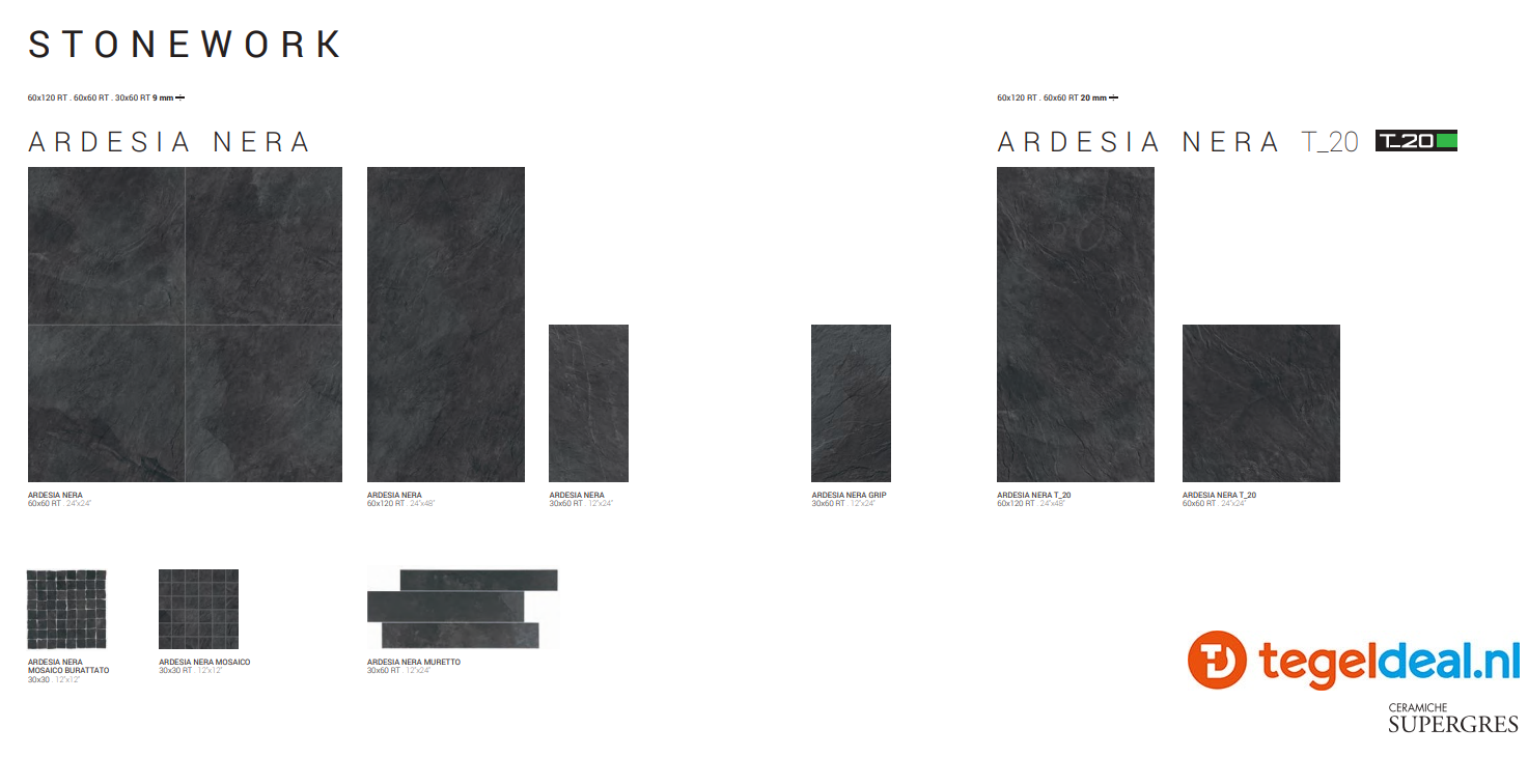 Supergres Stonework Ardesia Nera, 60x60 cm, natuursteenlook tegels