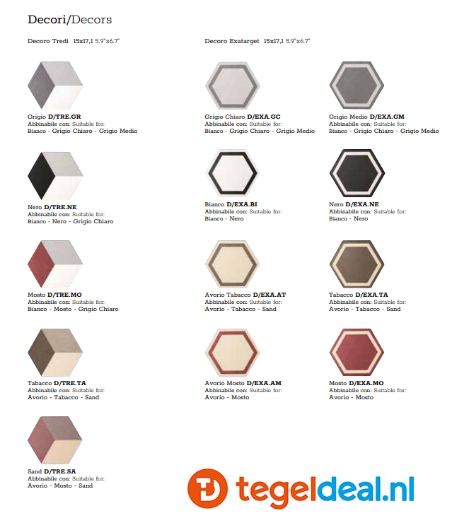 Tonalite, Examatt, 15x17 cm, hexagon vloer- en wandtegels Tonalite, Examatt, 15x17 cm, hexagon vloer- en wandtegels