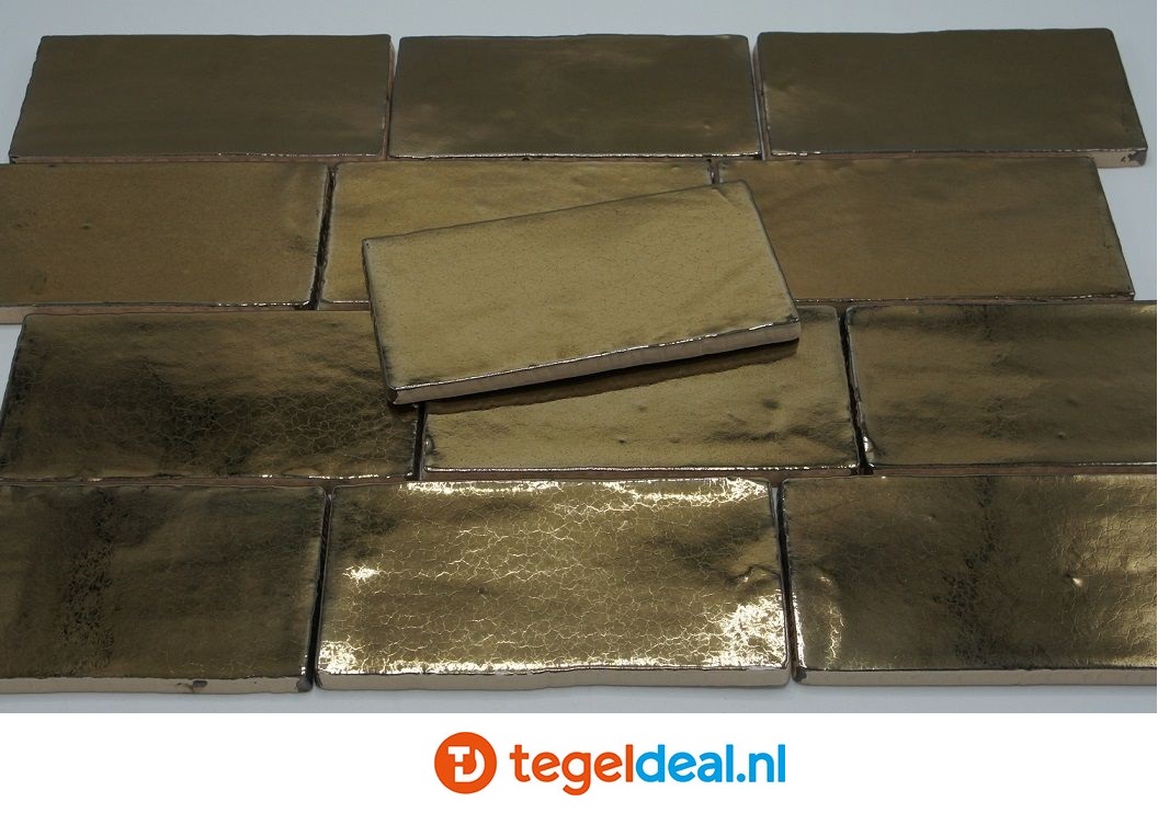 Handvorm wandtegels DARK GOLD, 7,5x15 cm - OP VOORRAAD