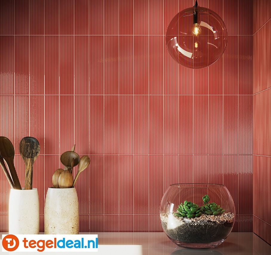 Stripes Crackle Coral, 6,5x26,1 cm, reliëf wandtegels