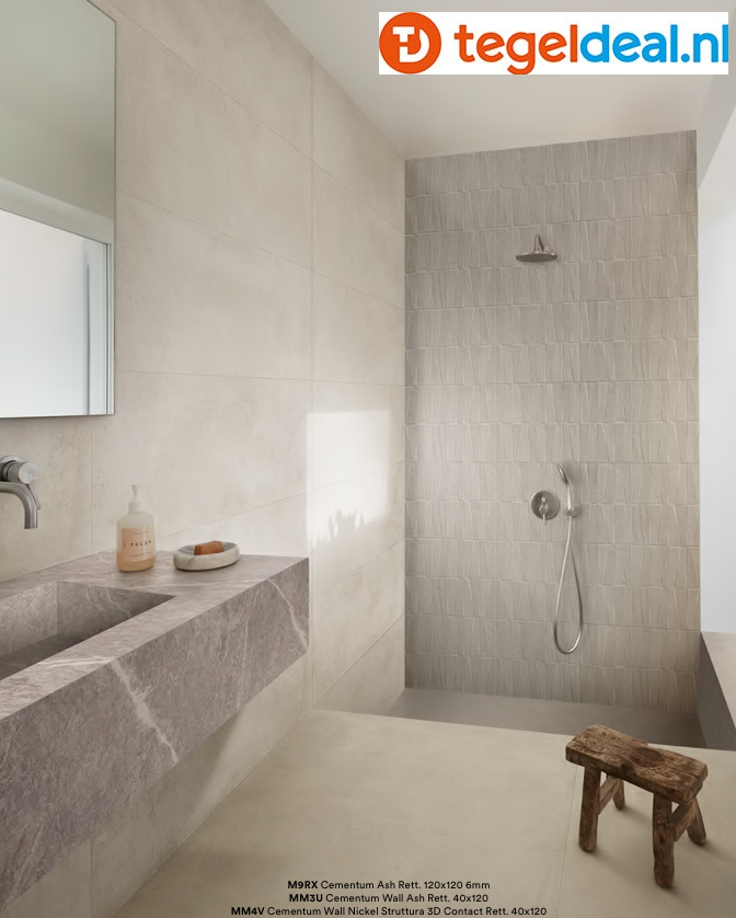 Marazzi Cementum ASH, 60x60 cm Nat., M9SU, cementlook tegels Marazzi Cementum ASH, 60x60 cm Nat., M9SU, cementlook tegels