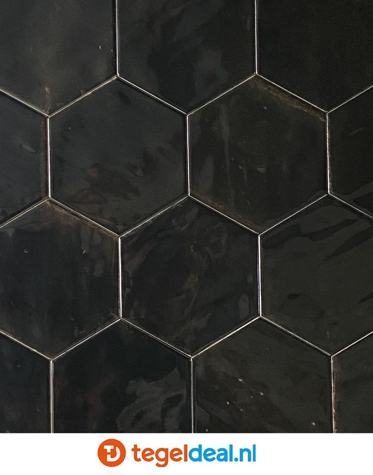 Ribesalbes Hope NERO GRAPHITO glans, 15x17,3 cm hexagon wandtegels