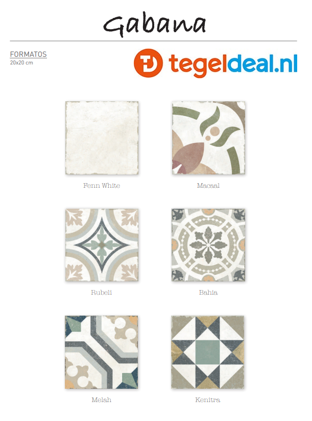 VLT Gabana, 20x20, vintage patroontegels VLT Gabana, 20x20, vintage patroontegels