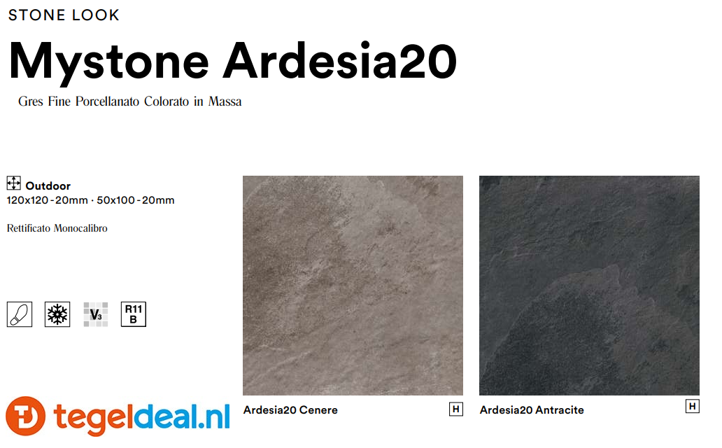 Marazzi Mystone Ardesia20, terrastegels - 2 kleuren - 2 formaten