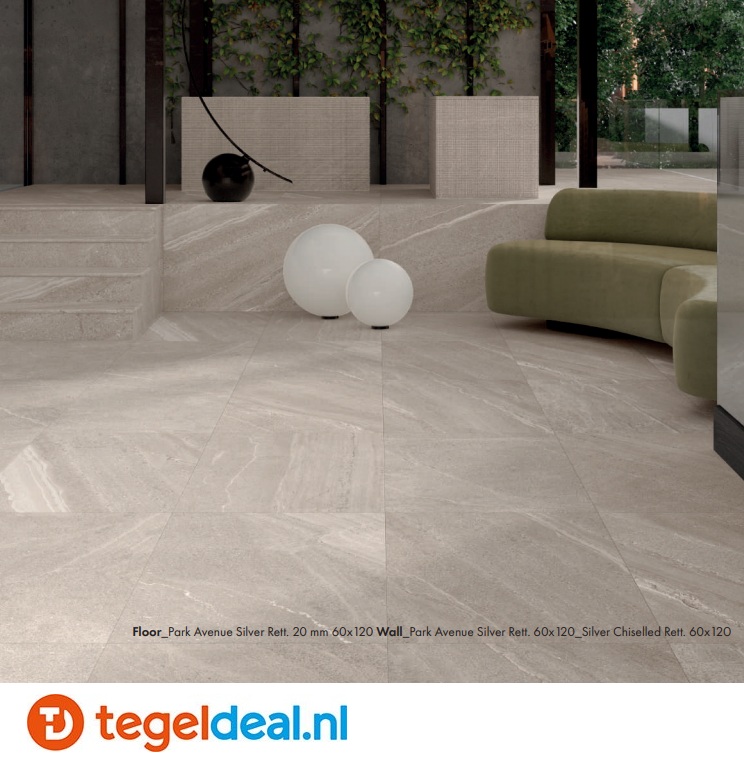 SIL Ceramiche, Park Avenue SILVER, 60x60 cm, natuursteenlook tegels