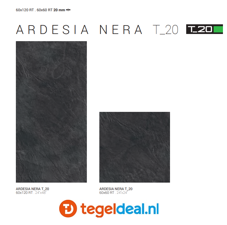 Supergres Stonework Ardesia Nera, 60x60x2 cm, natuursteenlook terrastegels