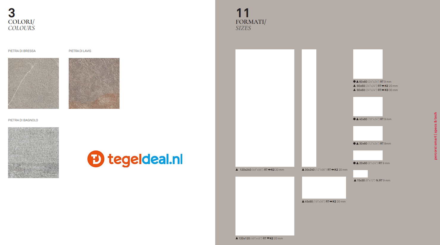 KEOPE Percorsi Smart, Pietra di Bressa, 60x60x2 cm K2, terrastegels