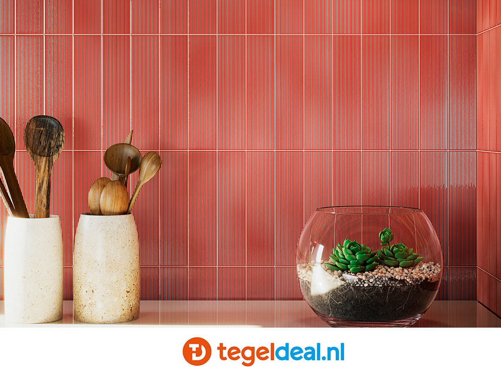 Stripes Crackle Coral, 6,5x26,1 cm, reliëf wandtegels