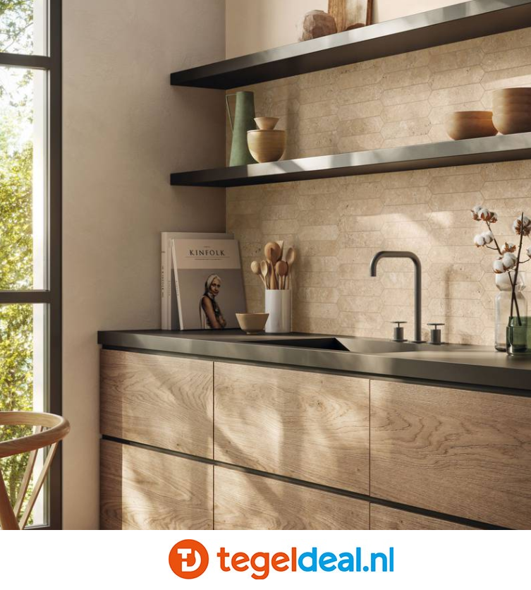 Supergres Astrum, BEIGE Cross Cut Naturale, 30x60 cm, travertin-look tegels 