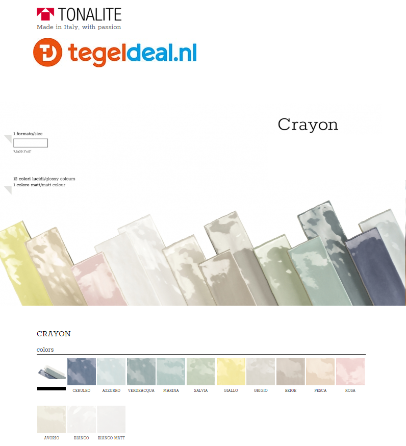 Tonalite, Crayon, 7,5x30 cm, wandtegels Tonalite, Crayon, 7,5x30 cm, wandtegels