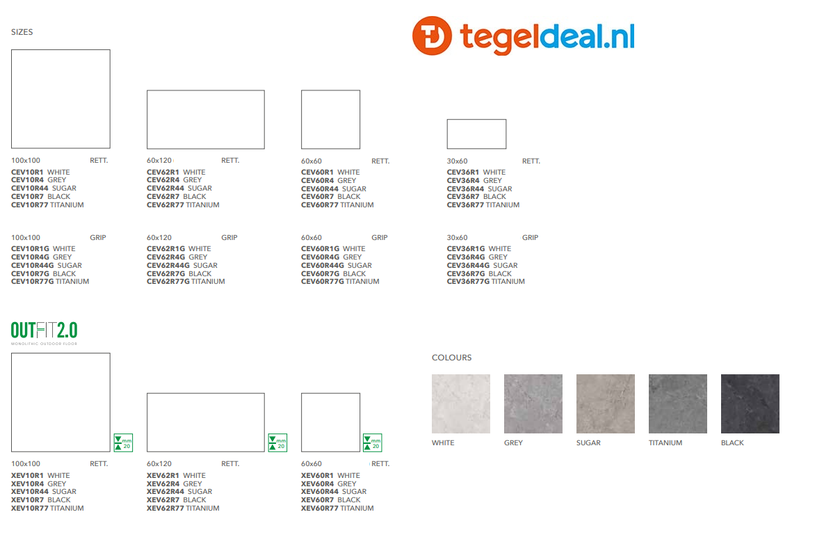 TRT Castelvetro, Evolution SUGAR, 60x120x2 cm, XEV62R44 OUTFIT