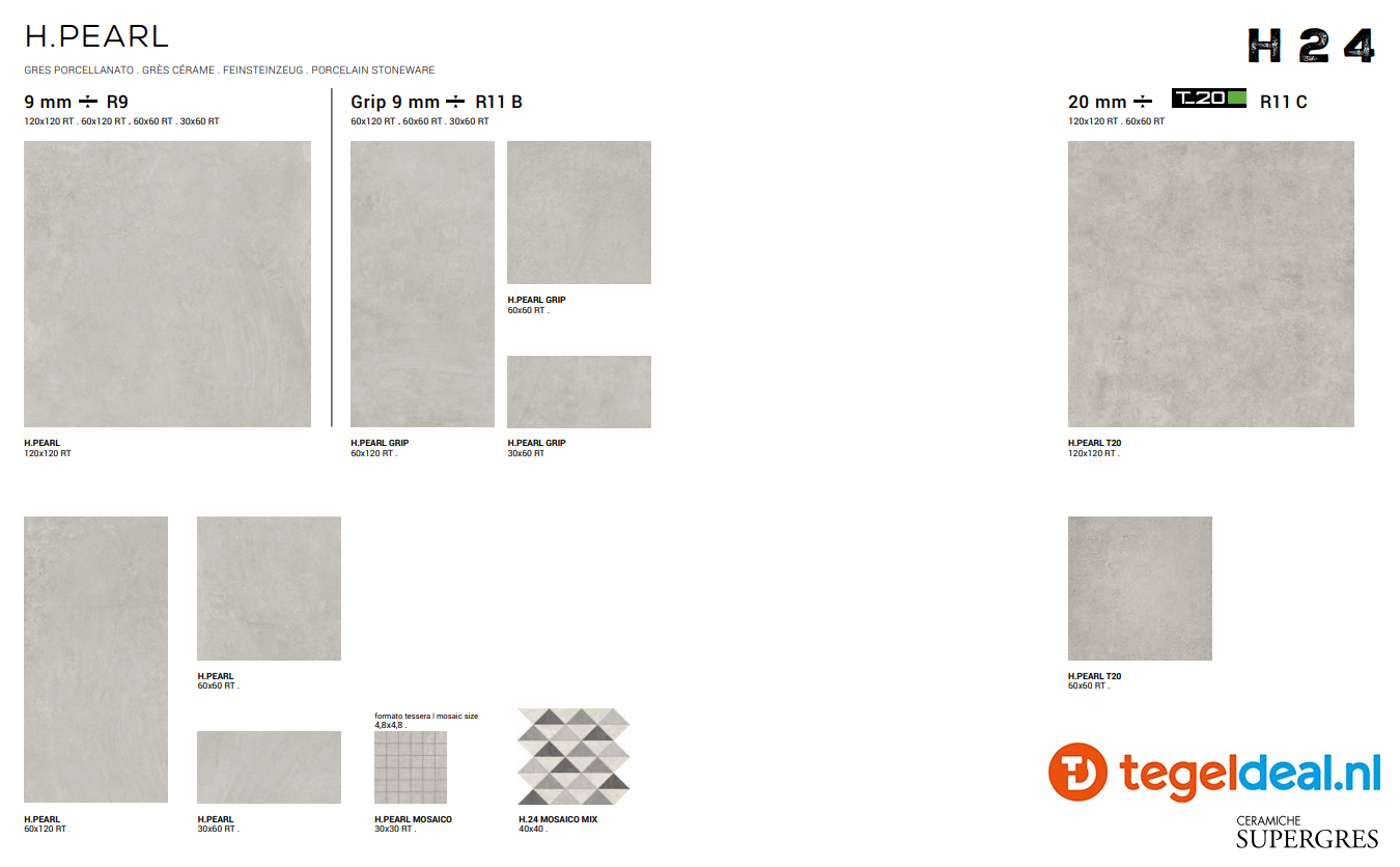 Supergres H.24 Pearl, 120x120 cm, HGR1, cementlook tegels 
