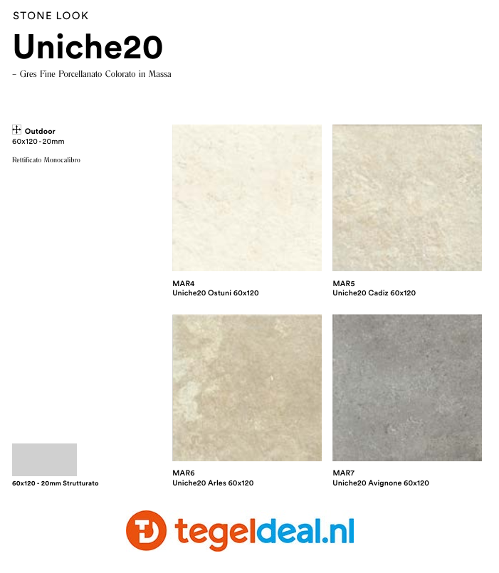Marazzi Uniche, natuursteenlook tegels - 4 kleuren - 6 formaten 