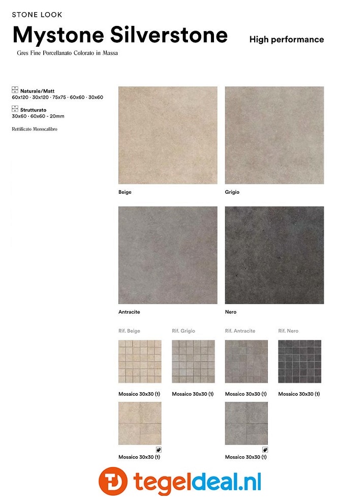 Marazzi, Mystone Silverstone, zandsteenlook tegels - 4 kleuren - 5 formaten
