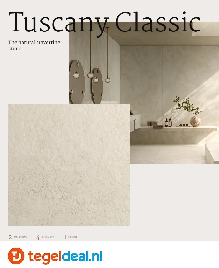Revigres, Tuscany Classic, travertin-look tegels voor vloer en wand 