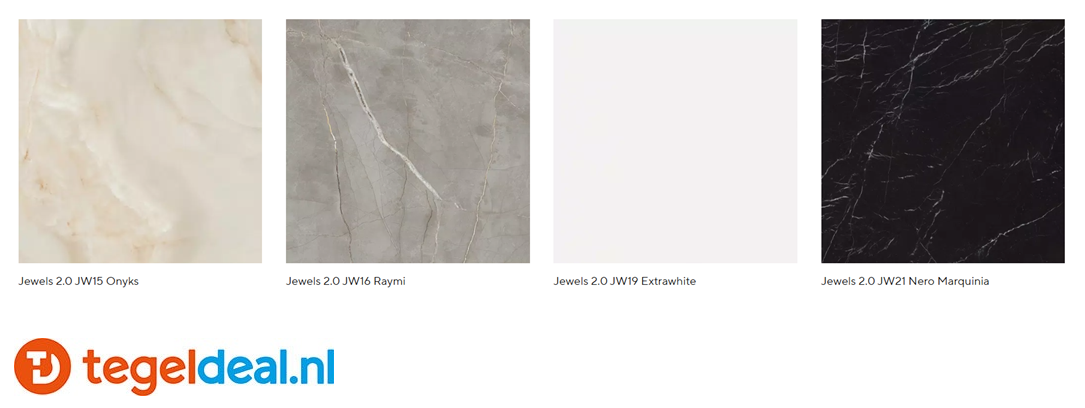 Mirage Jewels 2.0, maar liefst 20! tinten marmerlook wand- en vloertegels v.a. €35,00/m2, 60x60 cm, 60x120 cm, 120x120 cm