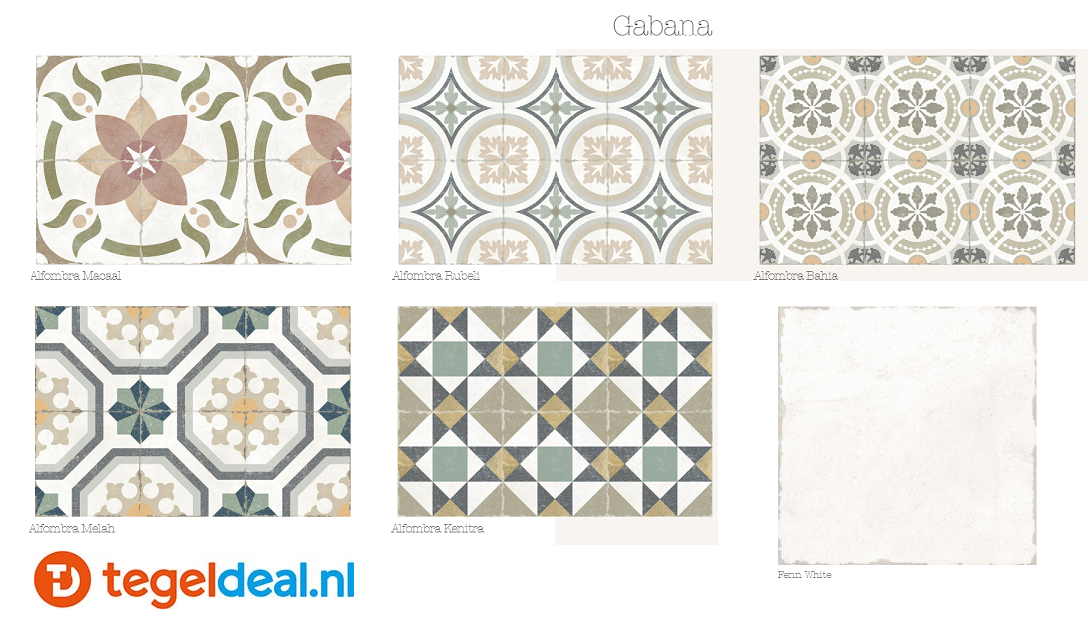 Nanda Tiles, Gabana, 20x20 cm, vintage patroontegels Nanda Tiles, Gabana, 20x20 cm, vintage patroontegels
