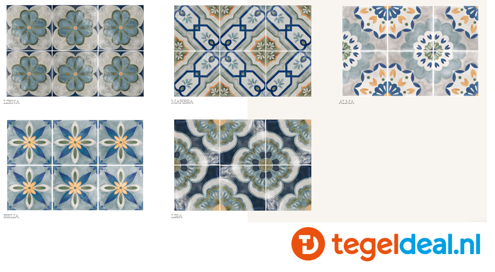Nanda Tiles, Veranda, 15x15 cm, vintage patroontegels voor vloer en wand 