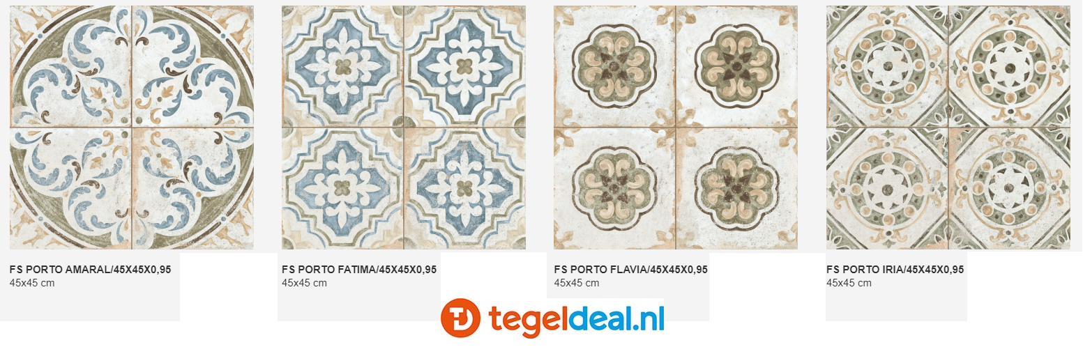 Peronda, Fs Porto, 45x45 cm, 4 kleuren, vintage patroontegels 