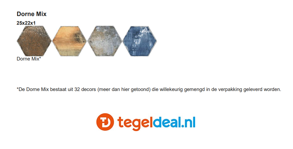 Codicer, Hex 25 Dorne mix, 25x22 cm hexagon tegels