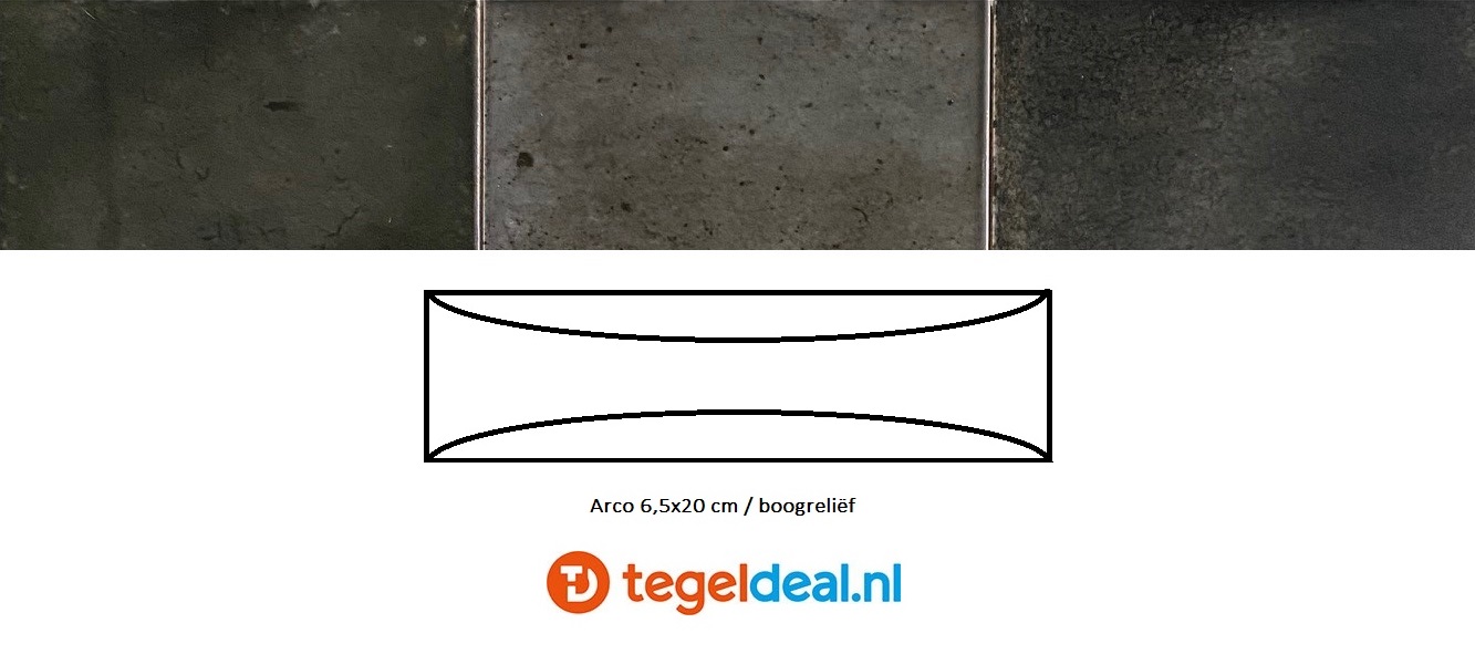 Equipe, Hanoi BLACK ASH, Arco 6,5x20 cm, art. 30040, reliëf wandtegels 