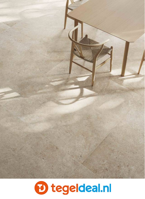Supergres Astrum, BEIGE Cross Cut, 60x60x2 cm T_20, travertin-look terrastegels 