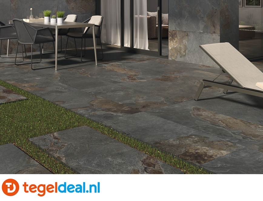 ACTIE - Baldocer Slate Out, BLACK, 60x120x2 cm OUT, natuursteenlook terrastegels