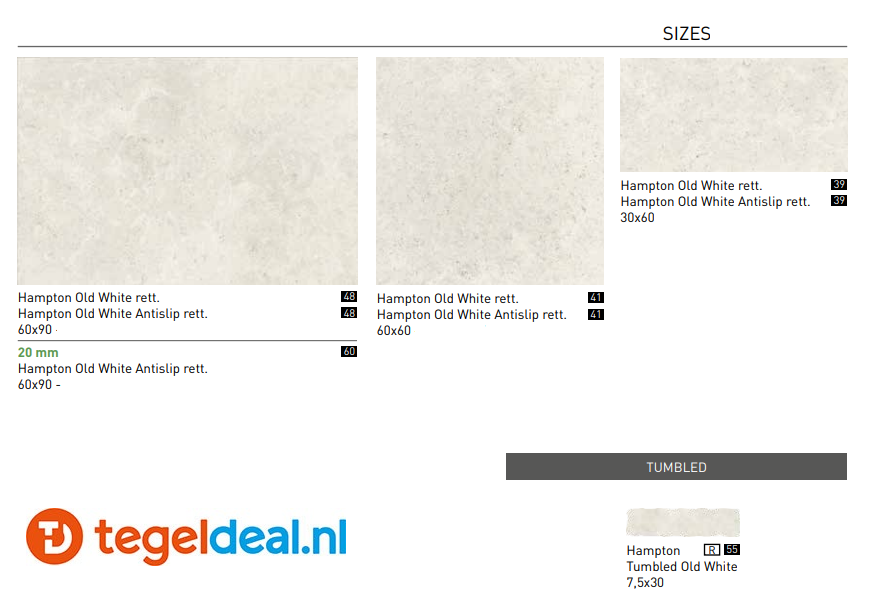 SIL Ceramiche, Hampton OLD WHITE, 30x60 cm Antislip