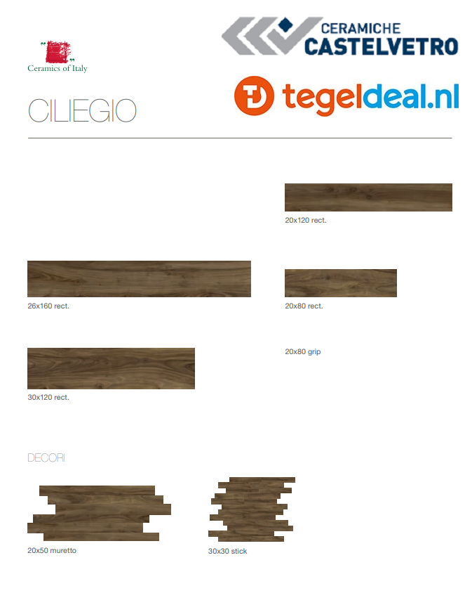 Castelvetro More Ciliegio, 26x160 cm, CMR26R5, houtlook tegels - € 43,50 per m2