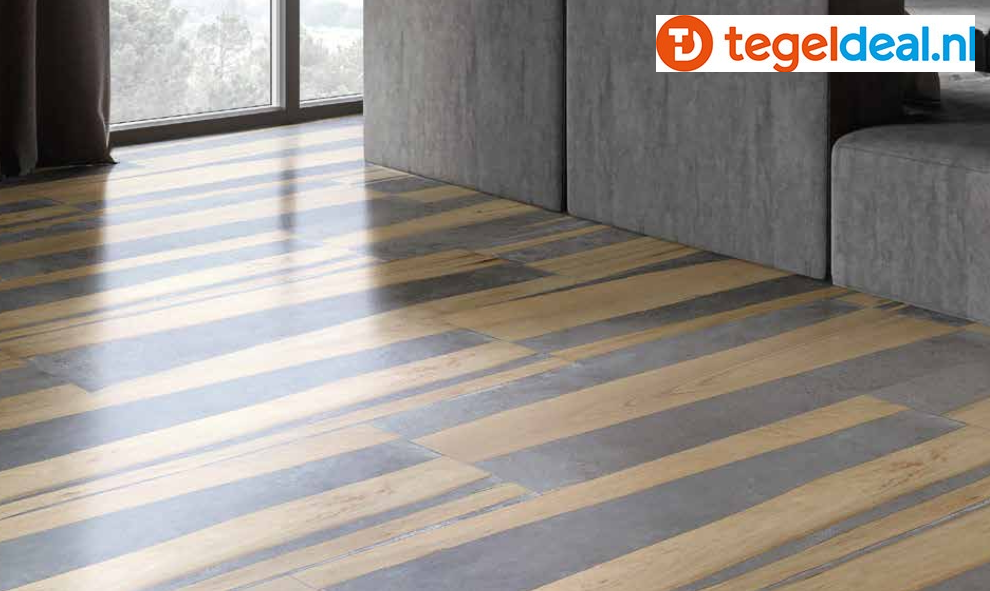 SIL Ceramiche, Industrial FUSION GUNSMOKE, 120x120 cm, beton- houtlook tegels