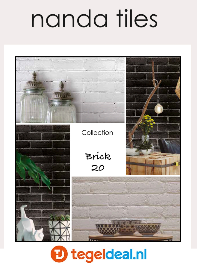 WDT Nanda Tiles, Brick20, 6x20 cm, zwart en wit
