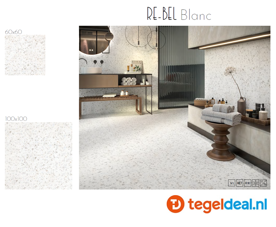 Revoir Paris, Re-Bel, Blanc, 60x60 cm, terrazzo-look tegels