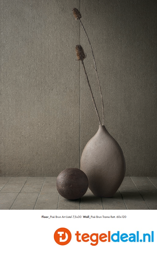SIL Ceramiche, Pisé BRUN TRAME, 7,5x30 cm listel, natuursteenlook tegels met reliëf - €55,00/m2 / Palletdeal op aanvraag