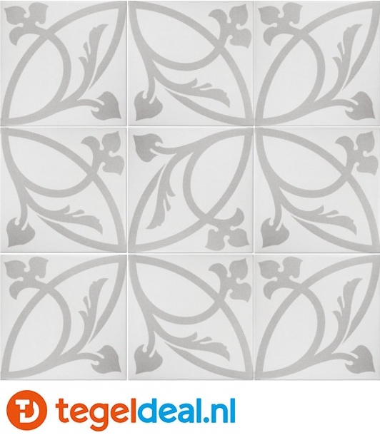 OPRUIMING :  5 m2 Equipe, Caprice, Liberty White - 20x20 cm patroontegels - 5 m2 voor 150,00 euro 
