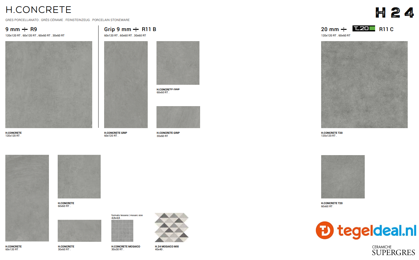 Supergres H.24 Concrete, 60x60x2 cm HCT6, OUTDOOR terrastegels