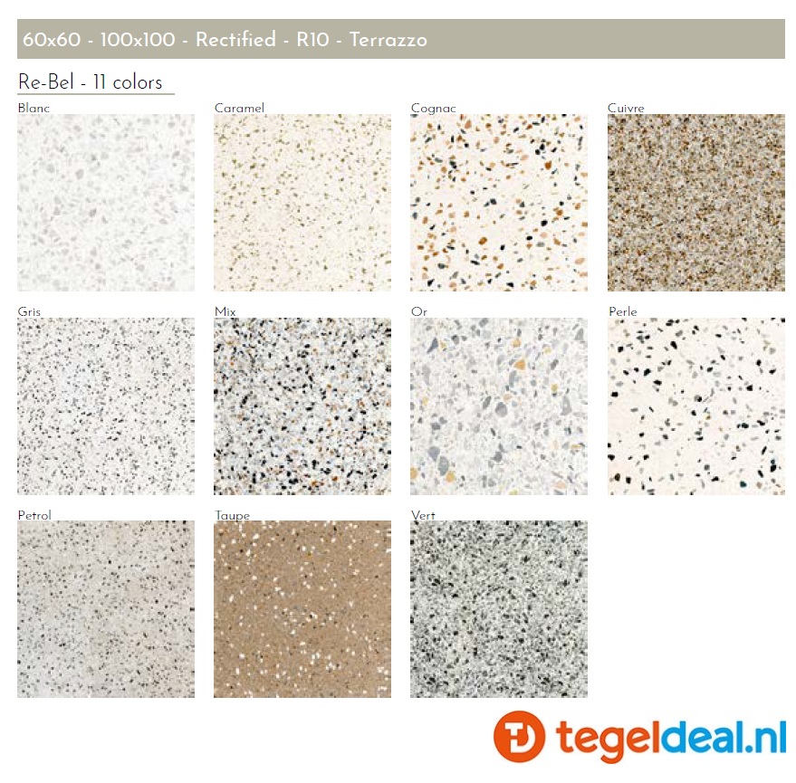 Revoir Paris, Re-Bel, Blanc, 60x60 cm, terrazzo-look tegels