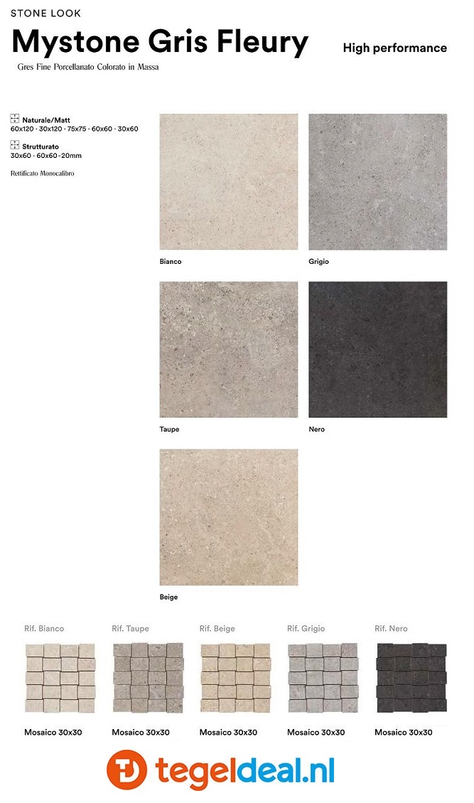 Marazzi, Mystone Gris Fleury, Franse natuursteenlook tegels - 5 kleuren - 5 formaten