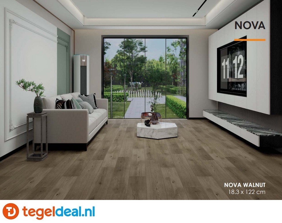 NOVA WALNUT Plank, 18,3x122x0,5 cm, Rigid SPC Click Vloer   