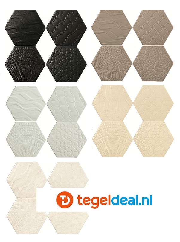 Tonalite, Examatt, 15x17 cm, hexagon vloer- en wandtegels Tonalite, Examatt, 15x17 cm, hexagon vloer- en wandtegels