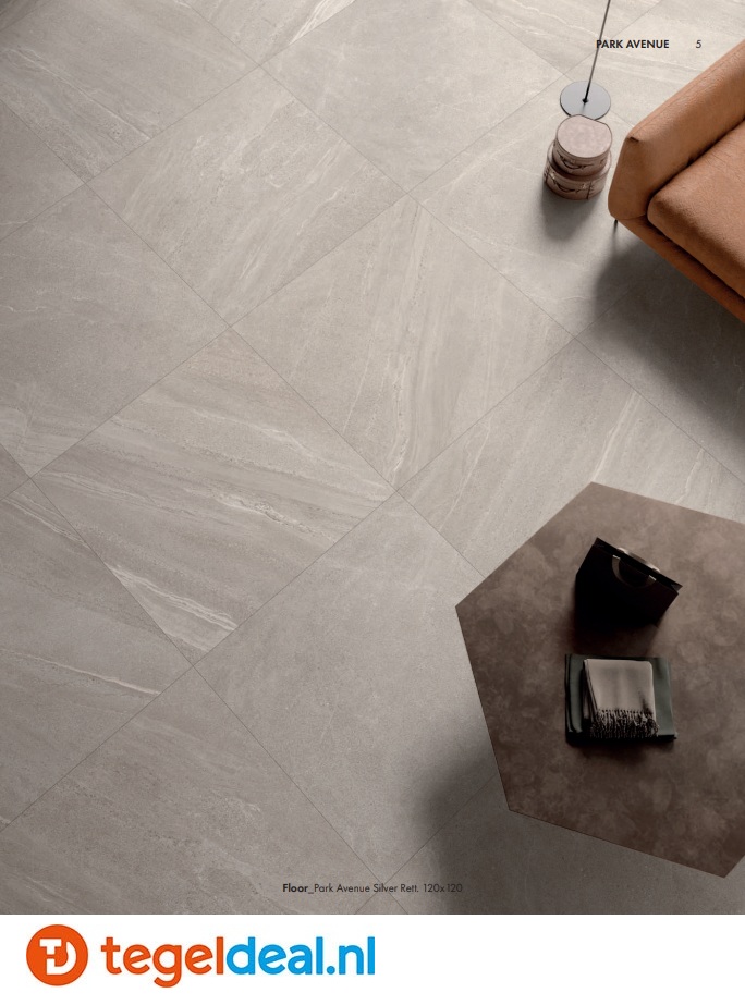 SIL Ceramiche, Park Avenue SILVER, 60x60 cm, natuursteenlook tegels