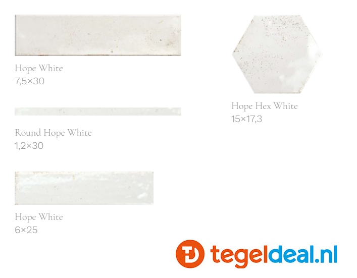 WDT Ribesalbes Hope WHITE glans, 15x17,3 cm hexagon  OP VOORRAAD