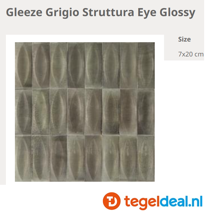 Ragno Gleeze GRIGIO struttura EYE 3D, 7,5x20 cm, R8HK, reliëf wandtegels 