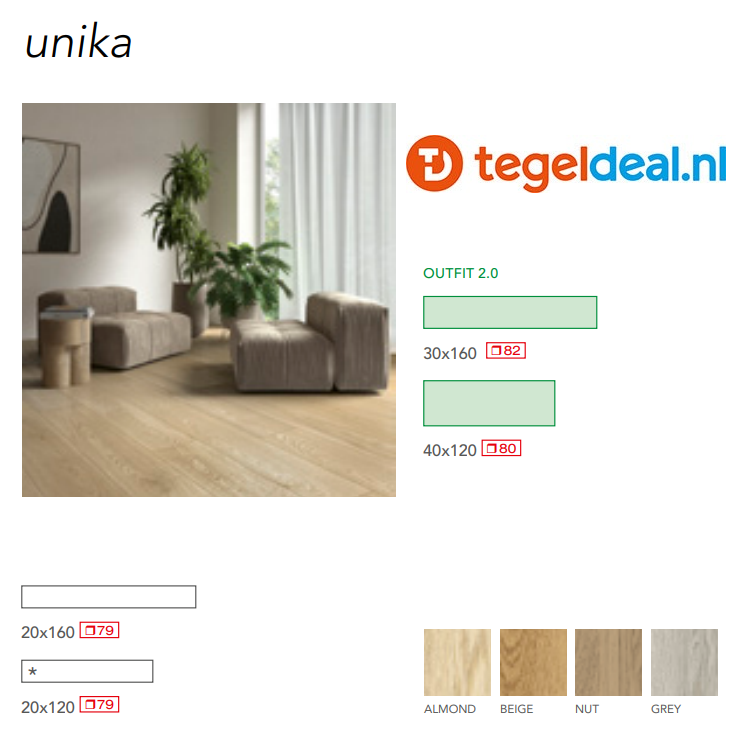 VLT en TRT Castelvetro Unika, houtlook tegels in 4 kleuren, div. afm.  