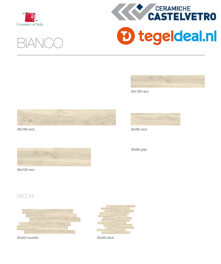 Castelvetro More Bianco, 20x120 cm, CMR22R1, houtlook tegels - € 33,75 per m2