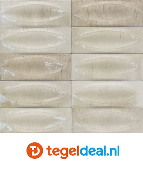 Ragno Gleeze BEIGE struttura EYE 3D, 7,5x20 cm, R8HG, reliëf wandtegels 